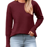 Nadorine Women's Long Sleeve Sweater Casual Ribbed Knit Pullover