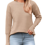 Nadorine Women's Long Sleeve Sweater Casual Ribbed Knit Pullover