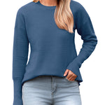Nadorine Women's Long Sleeve Sweater Casual Ribbed Knit Pullover