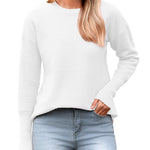 Nadorine Women's Long Sleeve Sweater Casual Ribbed Knit Pullover