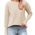 Nadorine Women's Long Sleeve Sweater Casual Ribbed Knit Pullover