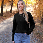 Nadorine Women's Crew Neck Cable Knit Pullover Sweater