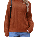 Nadorine Women's Crew Neck Cable Knit Pullover Sweater
