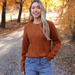 Nadorine Women's Crew Neck Cable Knit Pullover Sweater
