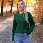 Nadorine Women's Crew Neck Cable Knit Pullover Sweater