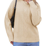 Nadorine Women's Crew Neck Cable Knit Pullover Sweater