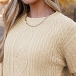 Nadorine Women's Crew Neck Cable Knit Pullover Sweater