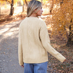 Nadorine Women's Crew Neck Cable Knit Pullover Sweater
