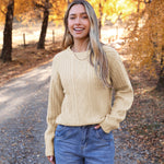Nadorine Women's Crew Neck Cable Knit Pullover Sweater