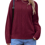 Nadorine Women's Crew Neck Cable Knit Pullover Sweater