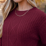 Nadorine Women's Crew Neck Cable Knit Pullover Sweater