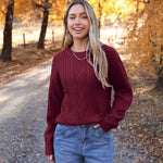 Nadorine Women's Crew Neck Cable Knit Pullover Sweater