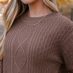 Nadorine Women's Crew Neck Cable Knit Pullover Sweater