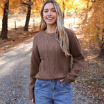 Nadorine Women's Crew Neck Cable Knit Pullover Sweater