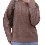 Nadorine Women's Crew Neck Cable Knit Pullover Sweater