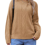 Nadorine Women's Crew Neck Cable Knit Pullover Sweater