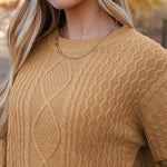 Nadorine Women's Crew Neck Cable Knit Pullover Sweater