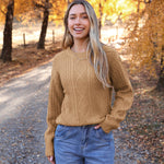 Nadorine Women's Crew Neck Cable Knit Pullover Sweater