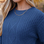 Nadorine Women's Crew Neck Cable Knit Pullover Sweater