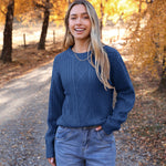 Nadorine Women's Crew Neck Cable Knit Pullover Sweater