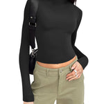Nadorine Women Turtleneck Casual Long Sleeve Shirts Tight T-Shirts