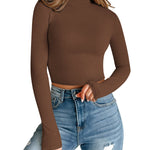 Nadorine Women Turtleneck Casual Long Sleeve Shirts Tight T-Shirts