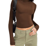 Nadorine Women Turtleneck Casual Long Sleeve Shirts Tight T-Shirts