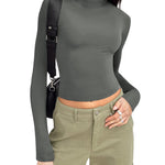 Nadorine Women Turtleneck Casual Long Sleeve Shirts Tight T-Shirts
