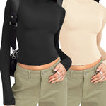 Nadorine Women Turtleneck Casual Long Sleeve Shirts Tight T-Shirts