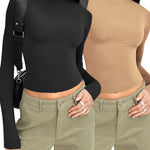 Nadorine Women Turtleneck Casual Long Sleeve Shirts Tight T-Shirts