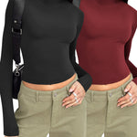 Nadorine Women Turtleneck Casual Long Sleeve Shirts Tight T-Shirts