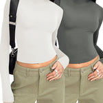 Nadorine Women Turtleneck Casual Long Sleeve Shirts Tight T-Shirts