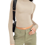 Nadorine Women Turtleneck Casual Long Sleeve Shirts Tight T-Shirts