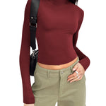 Nadorine Women Turtleneck Casual Long Sleeve Shirts Tight T-Shirts