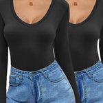 Nadorine 2 Pack Women's Long Sleeve V Neck Slim Fit T Shirts