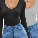 Nadorine 2 Pack Women's Long Sleeve V Neck Slim Fit T Shirts
