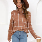 Zeagoo Womens Turtleneck Sweaters Color Block Cozy Knit Pullover