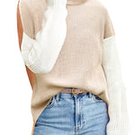 Zeagoo Womens Turtleneck Sweaters Color Block Cozy Knit Pullover