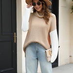 Zeagoo Womens Turtleneck Sweaters Color Block Cozy Knit Pullover