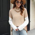 Zeagoo Womens Turtleneck Sweaters Color Block Cozy Knit Pullover