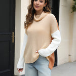 Zeagoo Womens Turtleneck Sweaters Color Block Cozy Knit Pullover