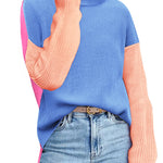 Zeagoo Womens Turtleneck Sweaters Color Block Cozy Knit Pullover