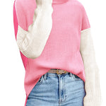 Zeagoo Womens Turtleneck Sweaters Color Block Cozy Knit Pullover