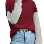 Zeagoo Womens Turtleneck Sweaters Color Block Cozy Knit Pullover