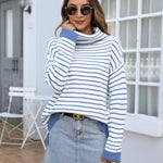 Zeagoo Womens Turtleneck Sweaters Color Block Cozy Knit Pullover