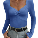 Nadorine Sweaters for Women Long Sleeve V Neck Ribbed Knit Tops