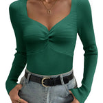 Nadorine Sweaters for Women Long Sleeve V Neck Ribbed Knit Tops