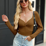 Nadorine Sweaters for Women Long Sleeve V Neck Ribbed Knit Tops