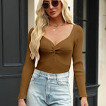 Nadorine Sweaters for Women Long Sleeve V Neck Ribbed Knit Tops