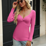 Nadorine Sweaters for Women Long Sleeve V Neck Ribbed Knit Tops